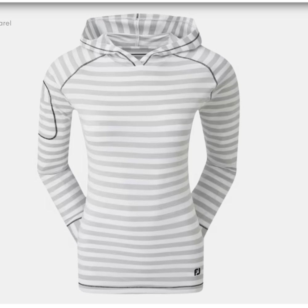 FootJoy Golf Pullover Hoodie Jersey Tonal Melange Stripe Athletic Grey White